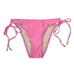 PilyQ PQ Aura Loop Tie Teeny Pink Ruched Swim Bikini Bottom Size S NWT